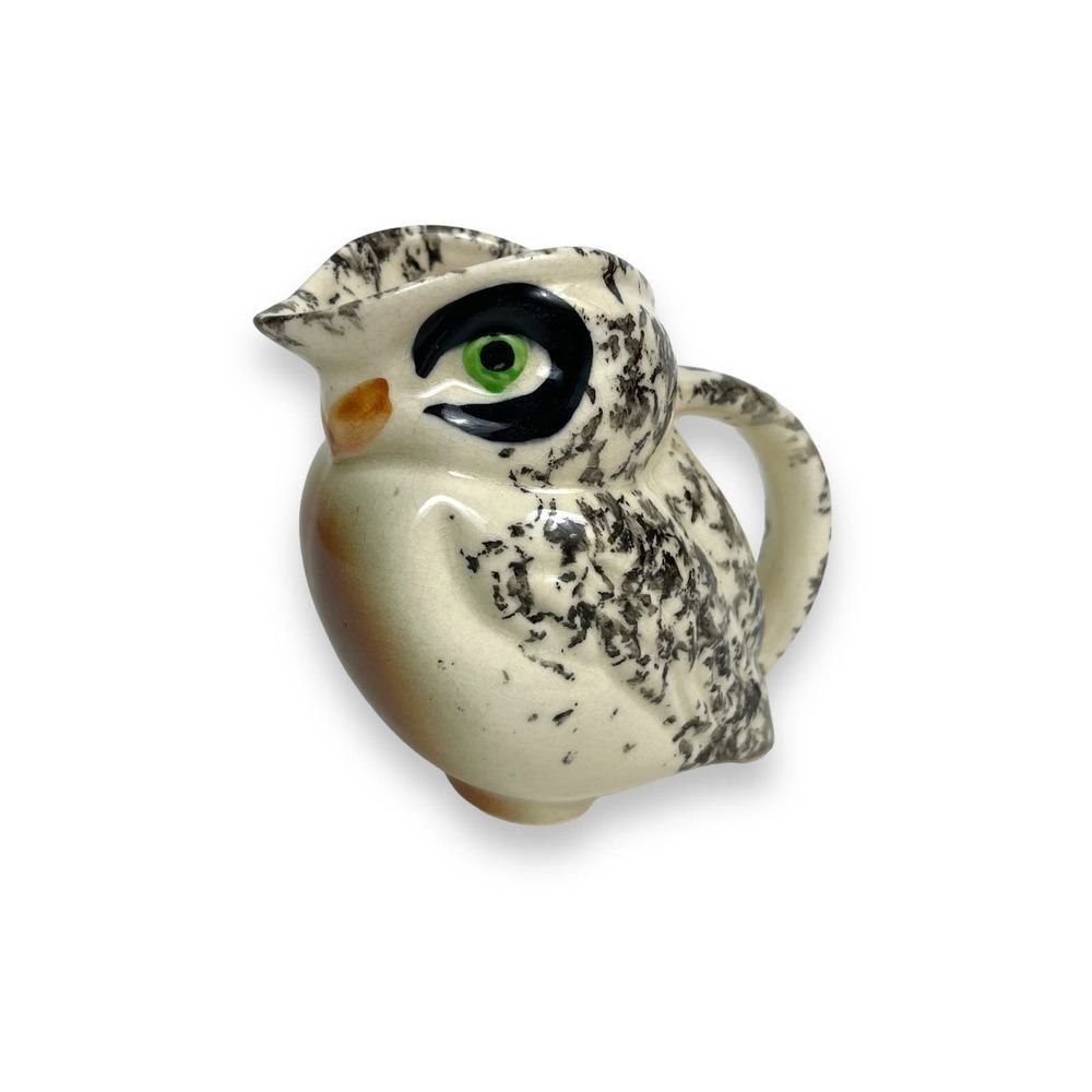 VINTAGE MCMASTER POTTERY OWL CREAMER HAND PAINTED BLACK SPATTER - Picture 3 of 5